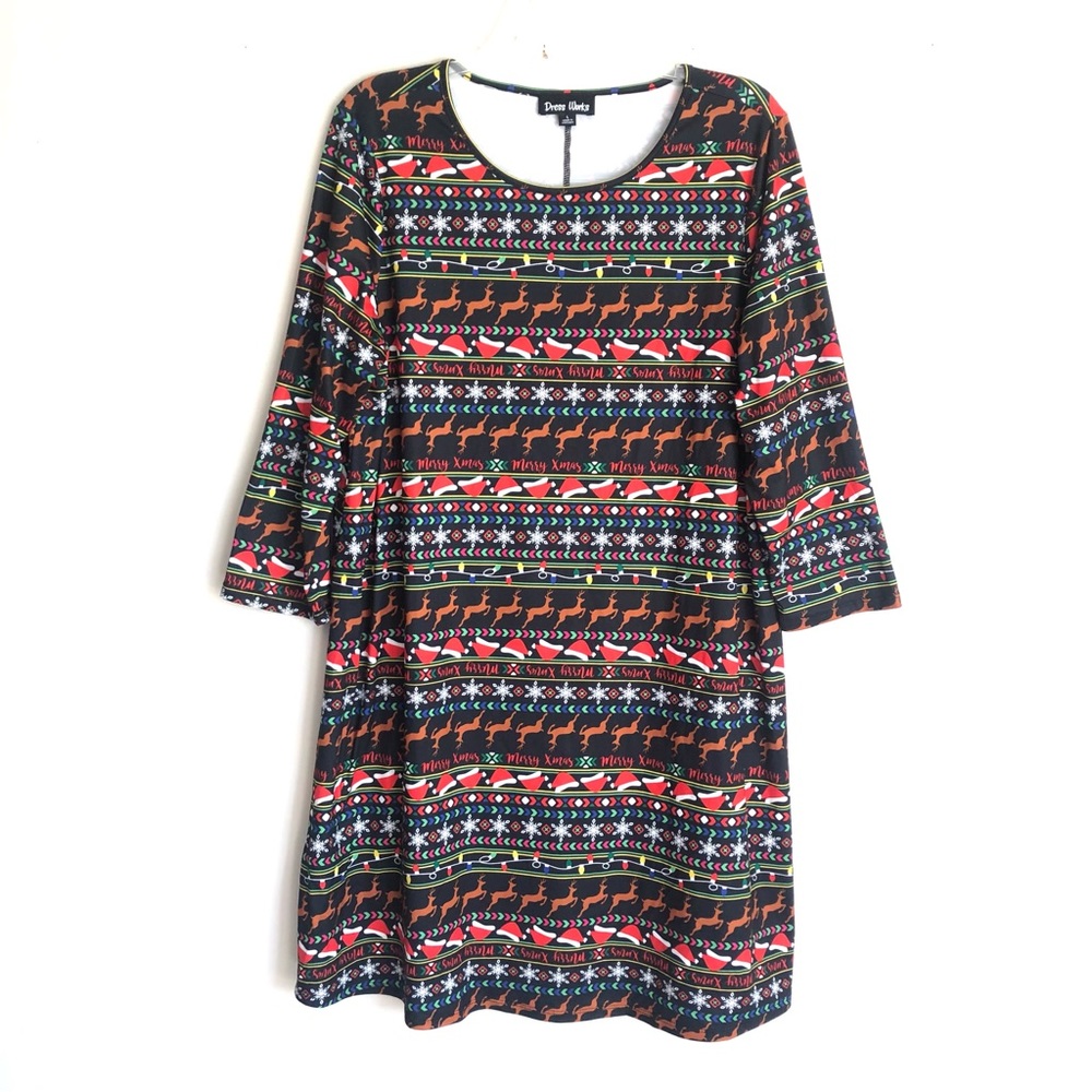 Women's Dress Works Holiday Print Swing Dress NEW SZ L Christmas dress